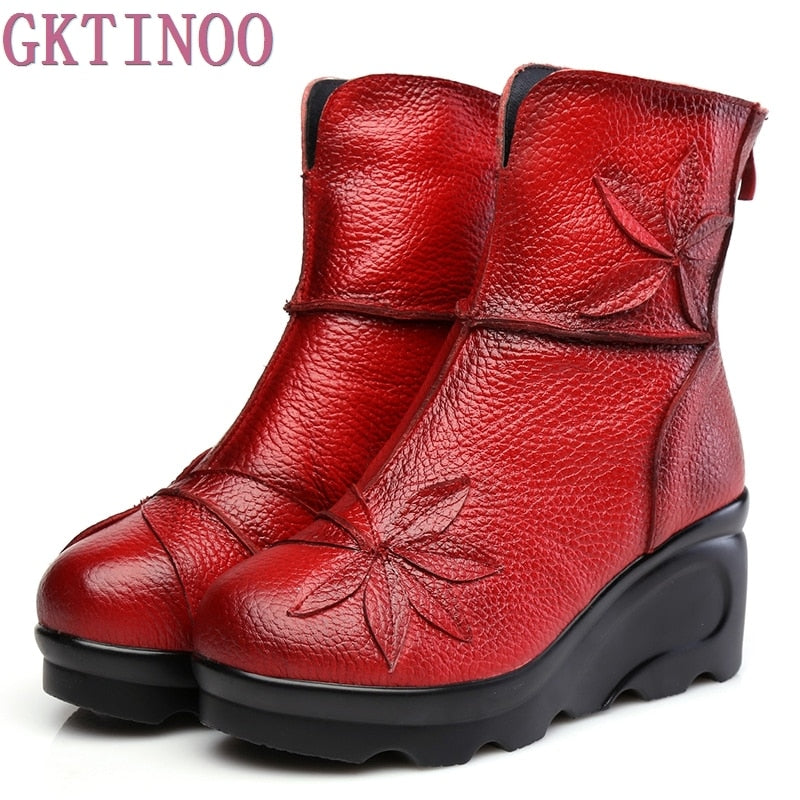 GKTINOO New Fashion Genuine Leather Women&#39;s Boots Winter Shoes Casual Women Wedges Shoes Handmade Woman Ankle Boots - bertofonsi