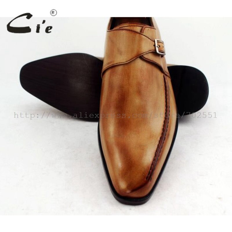cie Square Toe Single Monk Straps Hand-Painted Brown 100% Genuine Calf Leather Outsole Breathable Handmade Men Flats Shoe MS35 - bertofonsi