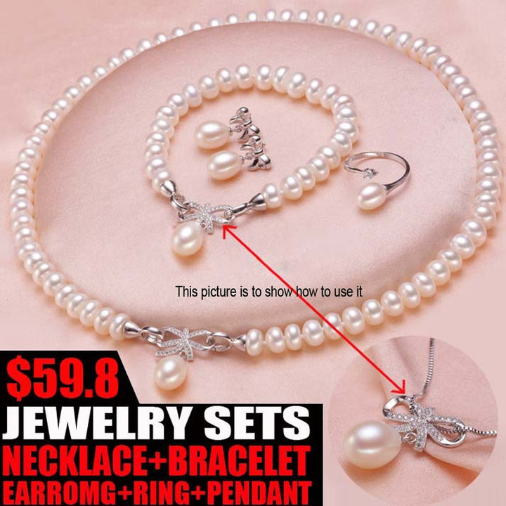 Wedding jewelry set white bridal jewelry sets for women,925 sterling silver natural pearl jewelry wife engagement birthday gift - bertofonsi