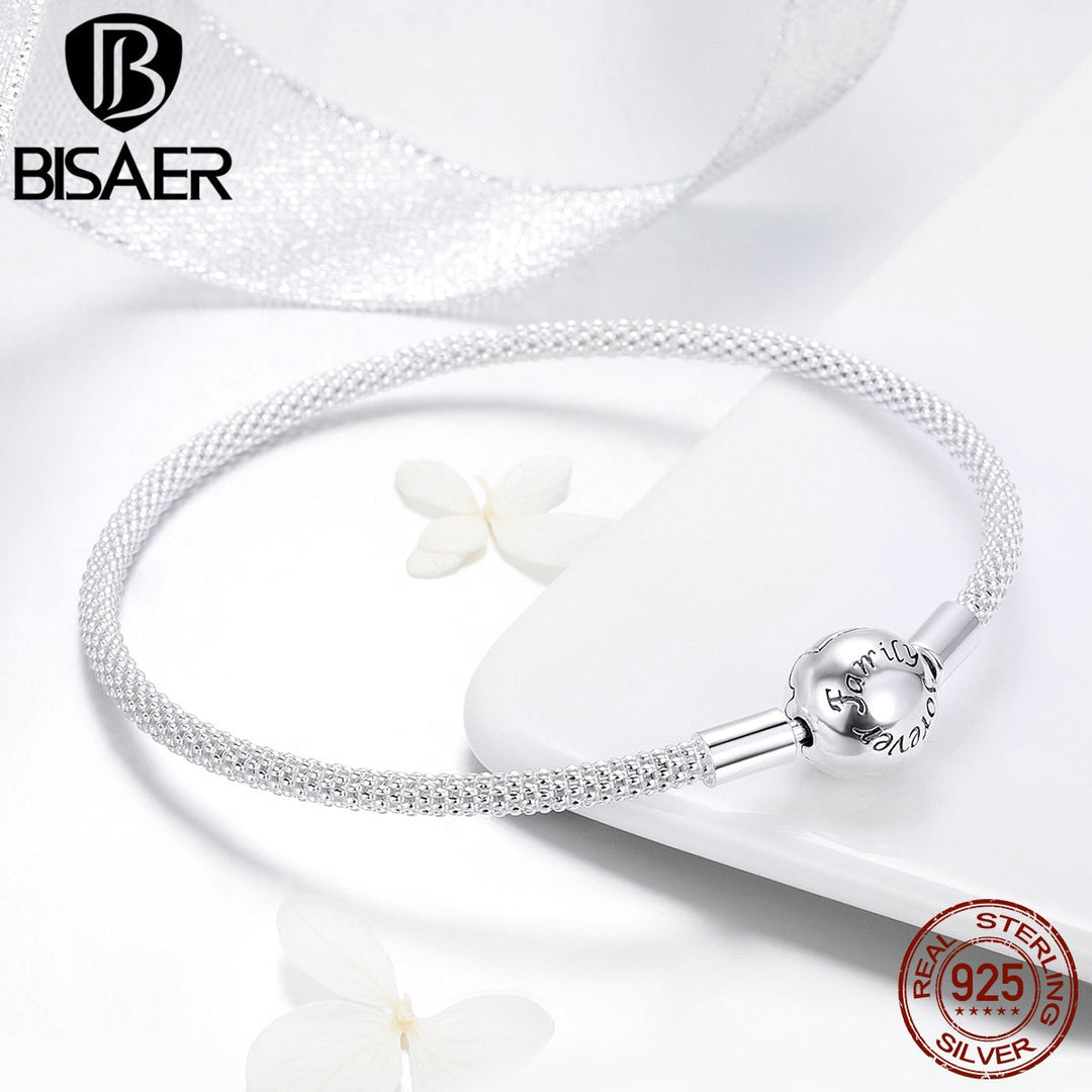 BISAER Hot Sale 925 Sterling Silver Snake Chain Forever Love Round Clasp Women Bracelets Sterling Silver Jewelry Pulseira ECB105 - bertofonsi
