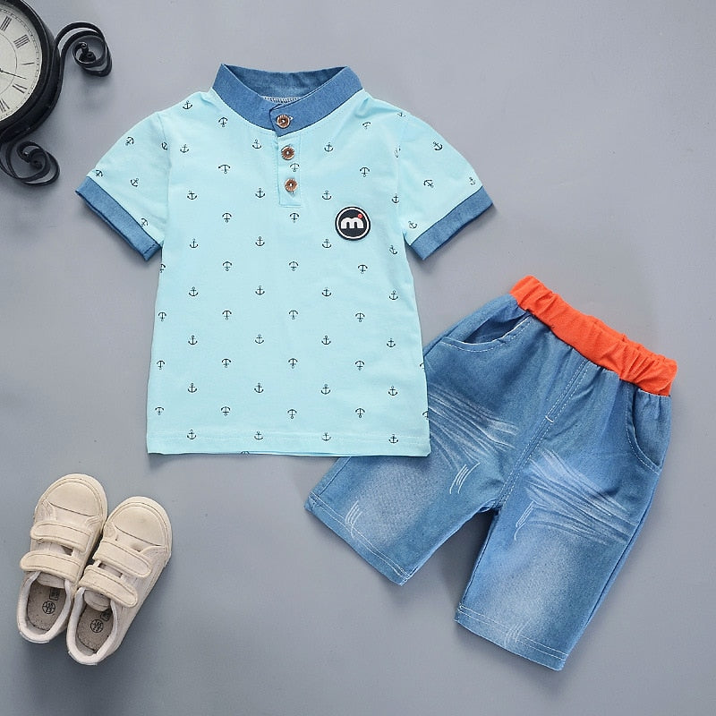 2022 Summer boys clothes sets Baby boy fashion print T-shirt + shorts  2 pieces baby cotton clothing set - bertofonsi