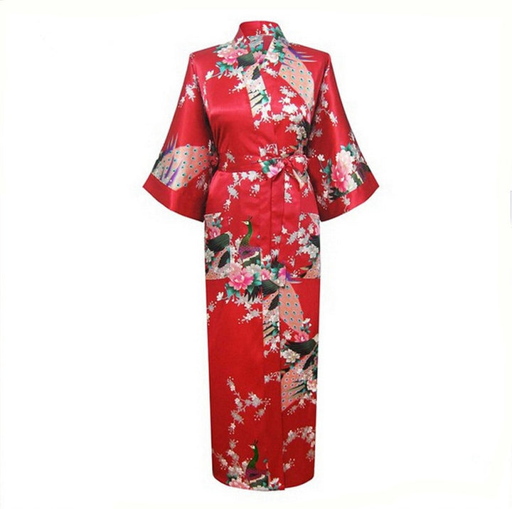 Print Chinese Women Silk Rayon Robes Long Sexy Nightgown Yukata Kimono Bath Gown Sleepwear Plus Size Bathrobes Intimate Lingerie - bertofonsi