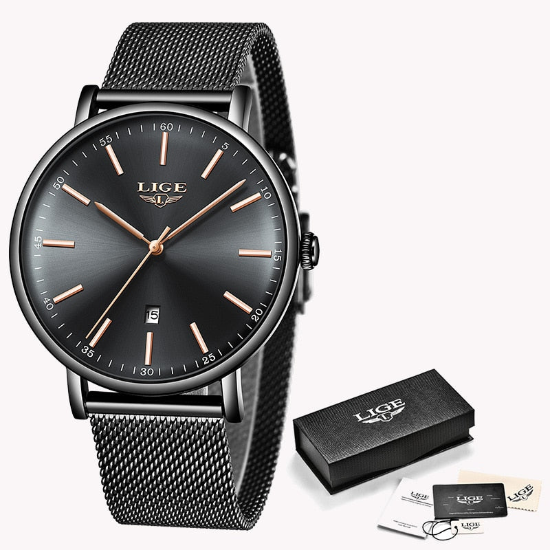 LIGE Womens Watches Top Brand Luxury Waterproof Watch Fashion Ladies Stainless Steel Ultra-Thin Casual Wristwatch Quartz Clock - bertofonsi