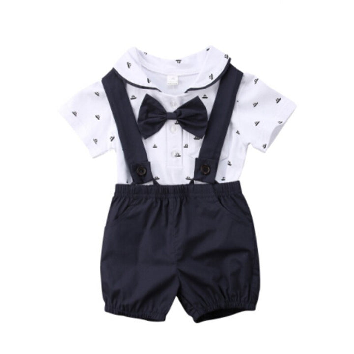 Newborn Kid Baby Boy Outfit Clothes Romper Jumpsuit +Overalls Pants 2PCS Gentleman Set Size 0-24M - bertofonsi