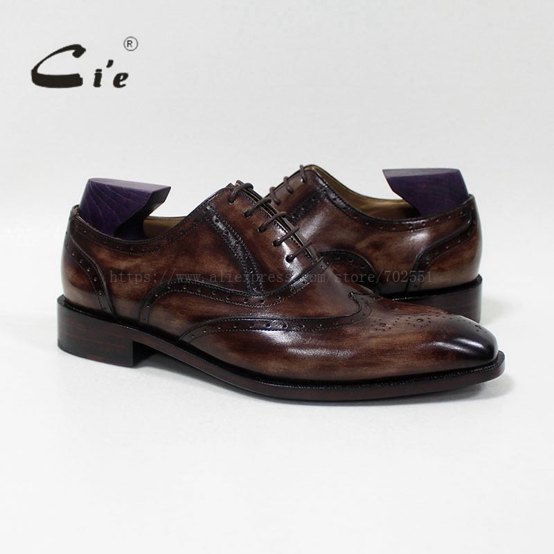 cie Square Toe Lace-up Custom Handmade Mens Leather Shoe Bespoke Calf Leather Breathable Men's Oxford Patina Dark Brown OX-02-11 - bertofonsi