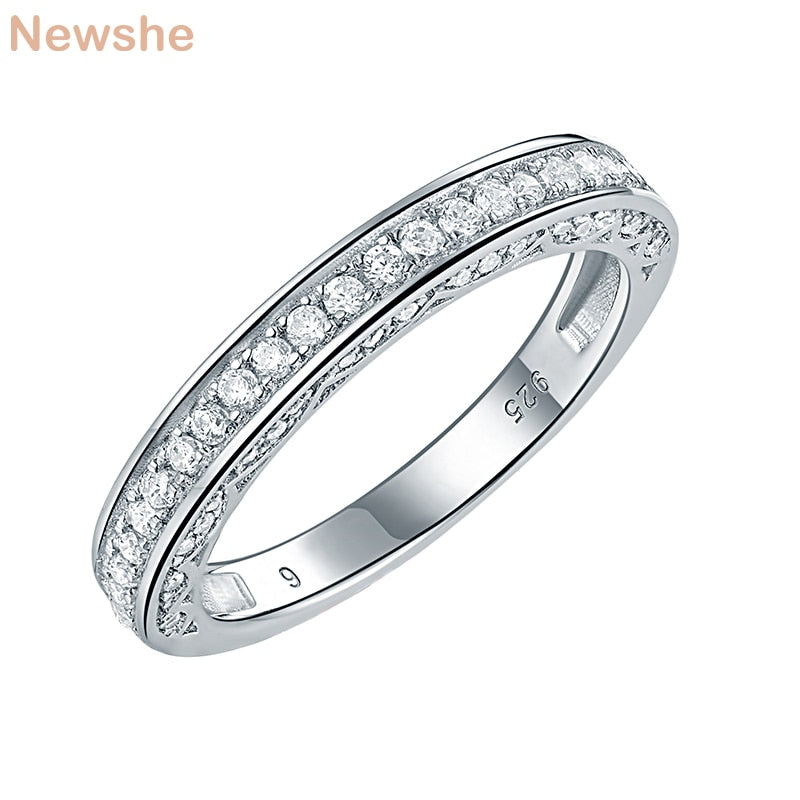 Newshe 925 Sterling Silver Straight Stackable Wedding Ring Engagement Band For Women Trendy Jewelry Size 5-12 - bertofonsi