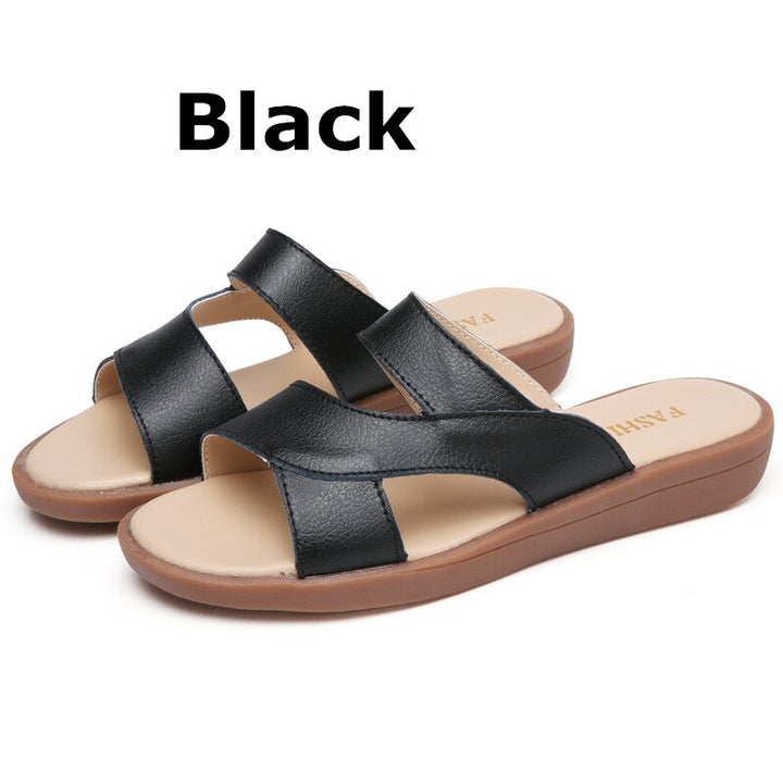 WOIZGIC New Women Old Mother Female Ladies Shoes Sandals Cow Genuine Leather Slip On Summer Beach Casual Size 35-40 YL-1802 - bertofonsi