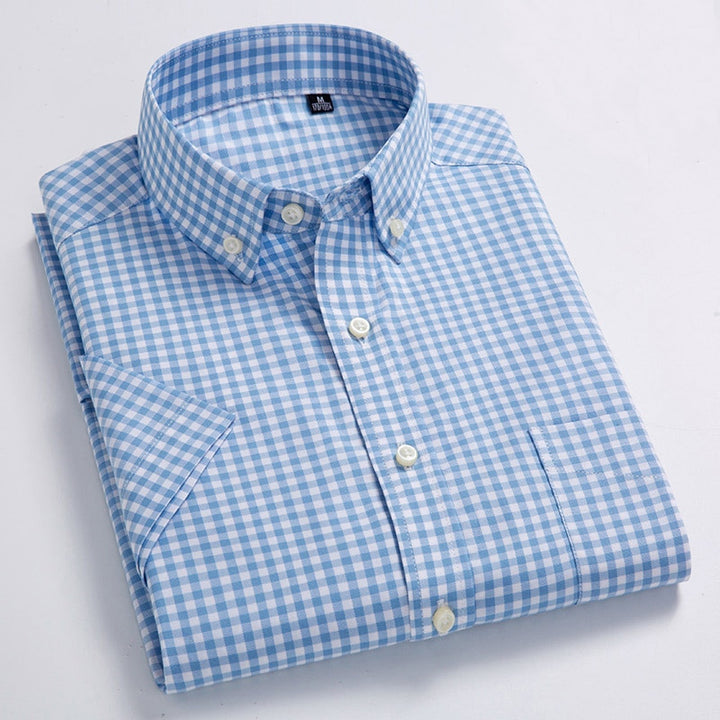 High Quality Men&#39;s Oxford Casual Shirts Leisure Design Plaid Men&#39;s Social Shirts 100% Cotton Short Sleeve Men&#39;s Dress Shirts - bertofonsi