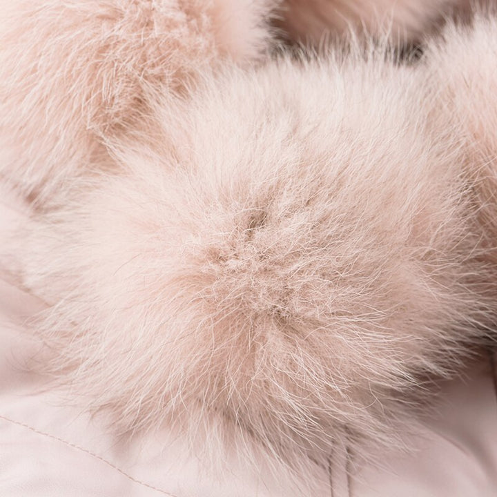 ARTKA 2018 Winter New Women 90% White Duck Down Detectable Fox Fur Pompoms A-line Bandage Thin Long Down Jacket  ZK10173D - bertofonsi