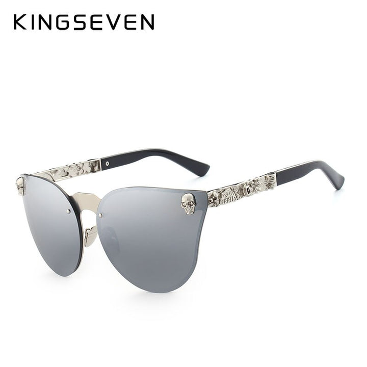 KINGSEVEN Luxury Brand Fashion Women Gothic Mirror Eyewear Skull Frame Metal Temple Oculos de sol UV400 With Accessories - bertofonsi