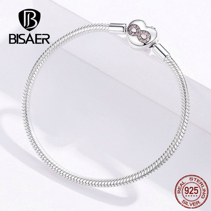 BISAER 925 Sterling Silver Heart Shape Clasp Infinity Love Infinite Femme Silver Bracelets For Women Jewelry Pulseira ECB142 - bertofonsi