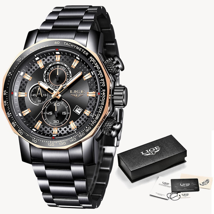 Fashion Mens Watches LIGE Luxury Stainless Steel Waterproof Quartz Watch Men Top Brand Business Chronograph Relogio Masculino - bertofonsi