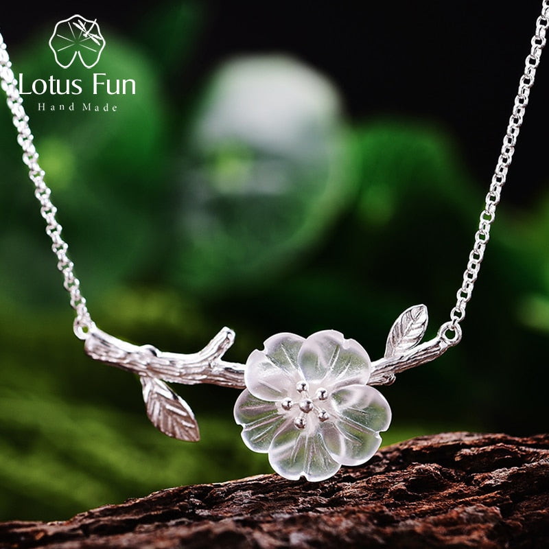 Lotus Fun Genuine 925 Sterling Silver Handmade Designer Fine Jewelry Flower in the Rain Necklace with Pendant for Women Collier - bertofonsi