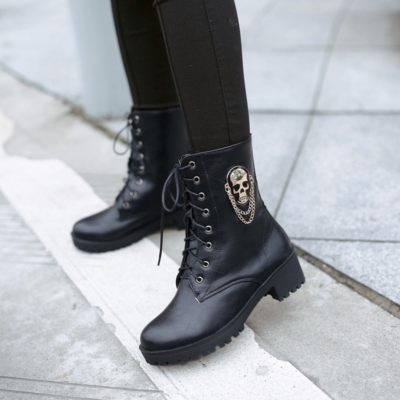 MORAZORA 2021 hot sale ankle boots for women skull street lace up platform women&#39;s boots fashion ladies autumn winter boots shoe - bertofonsi