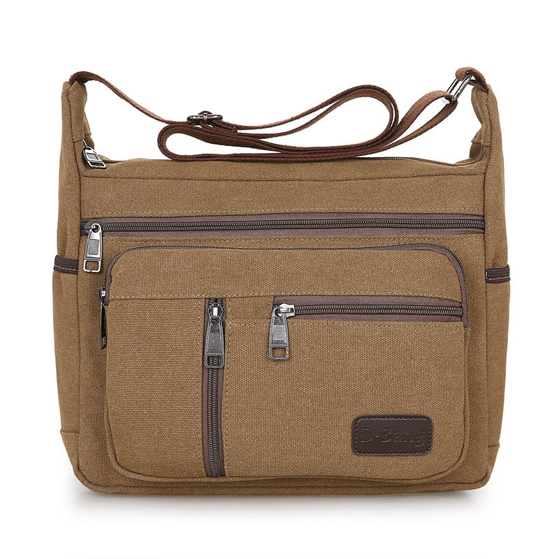 Men Canvas Shoulder Bag Multifunction Casual Travel Crossbody Bags Vintage Solid Zipper Men Messenger Top-handle Handbags - bertofonsi