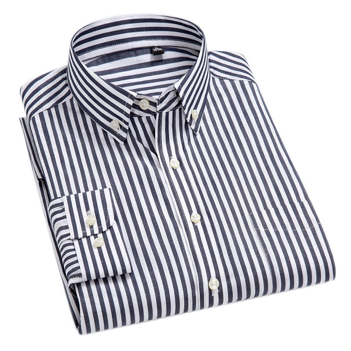100% Cotton High-Grade Brand Men's Clothing Men Oxford Striped Social Shirts Leisure Style Men's Formal Business Shirts - bertofonsi