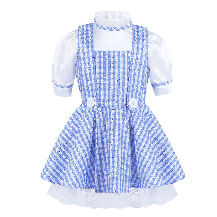 2017 Cute Blue Kids Girl Short Sleeves Polka Dots Plaid Newborn Baby Toddler Girls Halloween Costume Cosplay Party Dress 12 M-8Y - bertofonsi