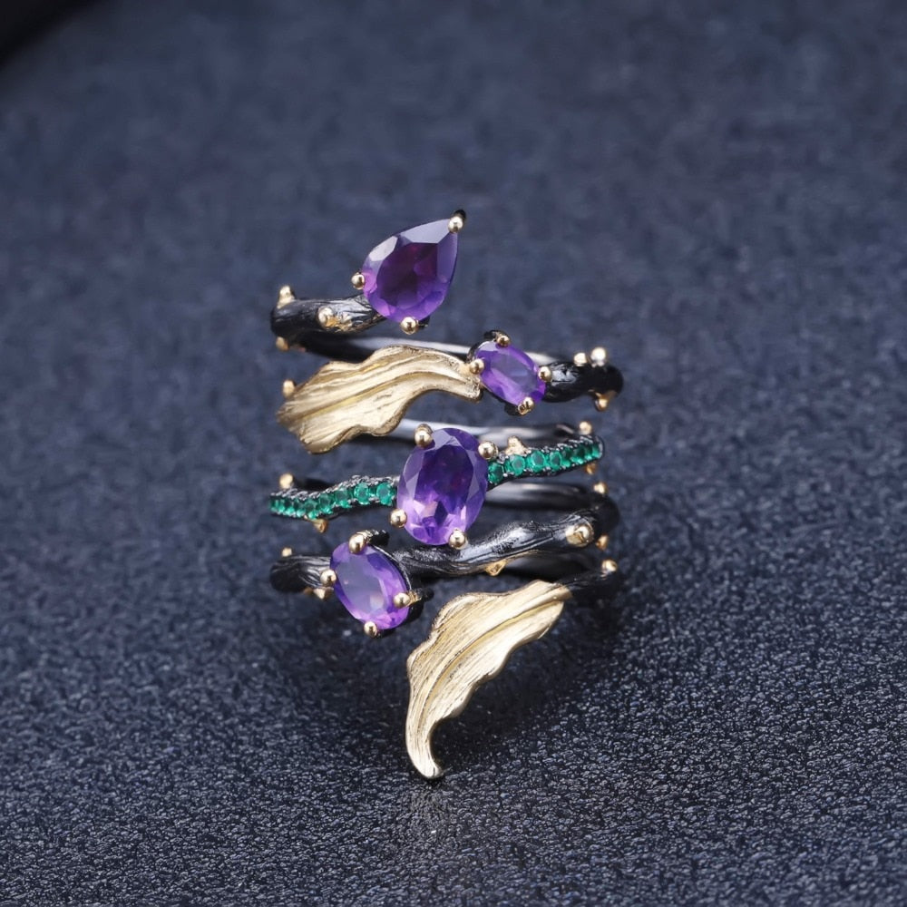 GEM&#39;S BALLET 2.26Ct Natural Amethyst Gemstone Finger Ring 925 Sterling Sliver Vintage Neo-Gothic Rings For Women Fine Jewelry - bertofonsi