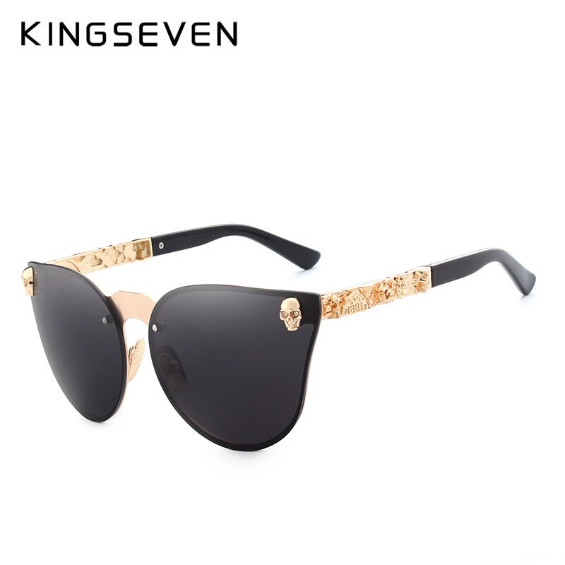 KINGSEVEN Luxury Brand Fashion Women Gothic Mirror Eyewear Skull Frame Metal Temple Oculos de sol UV400 With Accessories - bertofonsi