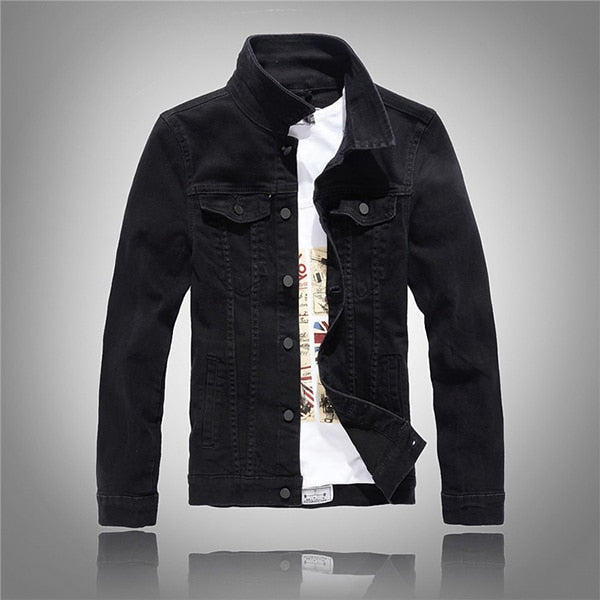 Sokotoo Men&#39;s slim full sleeve all match denim jean jacket Casual black white fancy colored coat Outerwear - bertofonsi