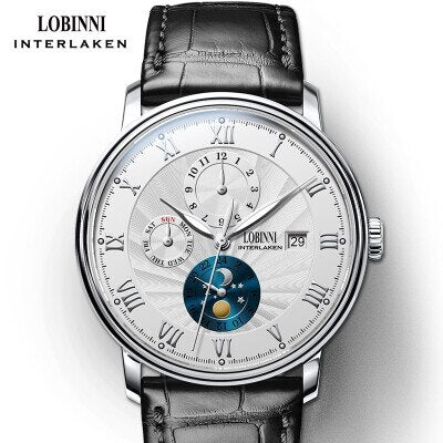 New LOBINNI Switzerland Men Watches Luxury Brand Seagull ST16 Automatic Mechanical Clock Sapphire Moon Phase Waterproof L1023B-5 - bertofonsi