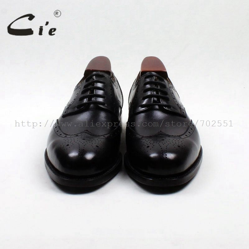 cie Round Toe Full Brogues Cut-Outs Solid Black Handmade Derby Men's Leather Shoe 100% Genuine Calf Leather Goodyear Welted D175 - bertofonsi