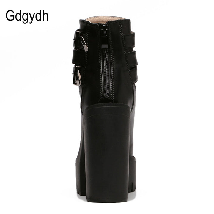 Gdgydh Spring Autumn Fashion Women Boots High Heels Platform Buckle Lace Up Leather Short Booties Black Ladies Shoes Promotion - bertofonsi