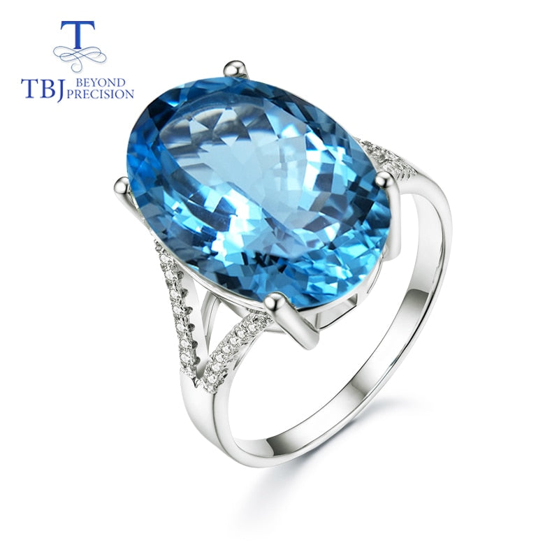 TBJ,Super Big gemstone Ring,Oval cut 13*18mm 15ct Blue topaz silver gemstone Ring for pary,eye&#39;s catching design with gift box - bertofonsi