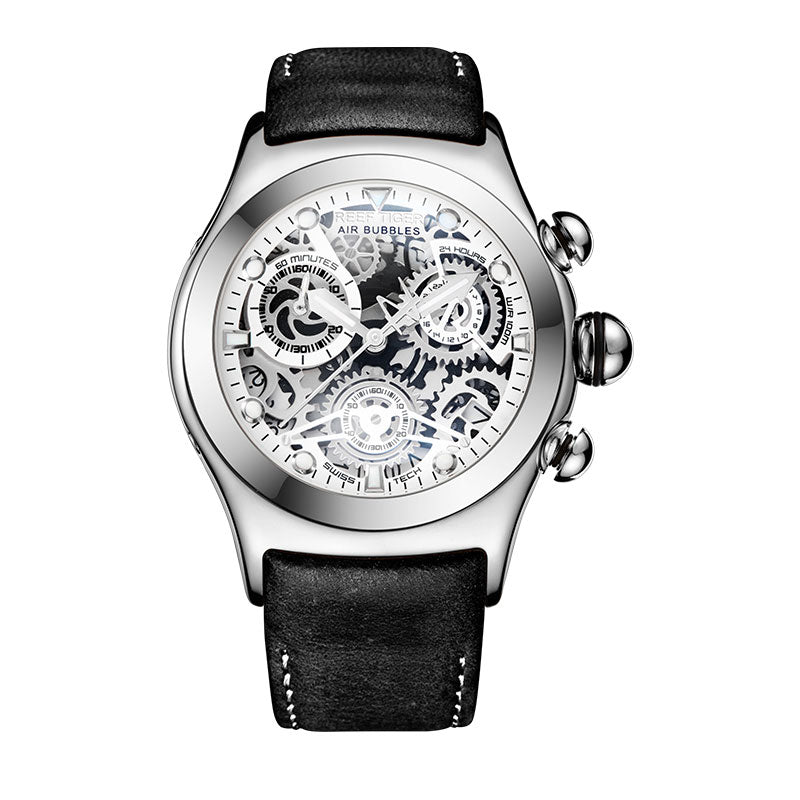 Reef Tiger/RT Mens Sport Watches with Chronograph Skeleton Dial Date Three Counters Steel Watch RGA792 - bertofonsi