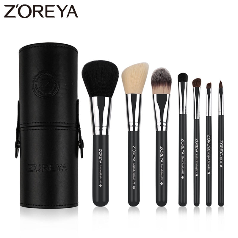 Zoreya Brand 7Pcs Black Natural Goat Hair Lip Professional Makeup Brushes Blush Powder Foundation Eye Shadow Makeup Tools Wool - bertofonsi