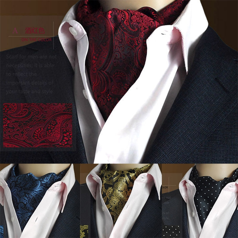 Ricnais Men Vintage Polka Dot Wedding Formal Cravat Ascot Self British style Gentleman Polyester Silk Neck Tie Suit Wedding - bertofonsi