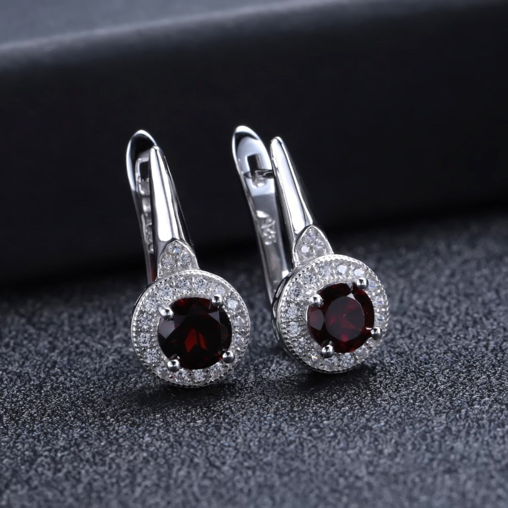 GEM&#39;S BALLET 3.15Ct Natural Red Garnet Earrings Ring Set 925 Sterling Silver Gemstone Classic Jewelry Set For Women Fine Jewelry - bertofonsi