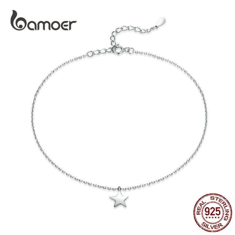 bamoer Simple Design Star Silver Anklet for Women Sterling Silver 925 Bracelet for Ankle and Leg Fashion Foot Jewelry SCT009 - bertofonsi