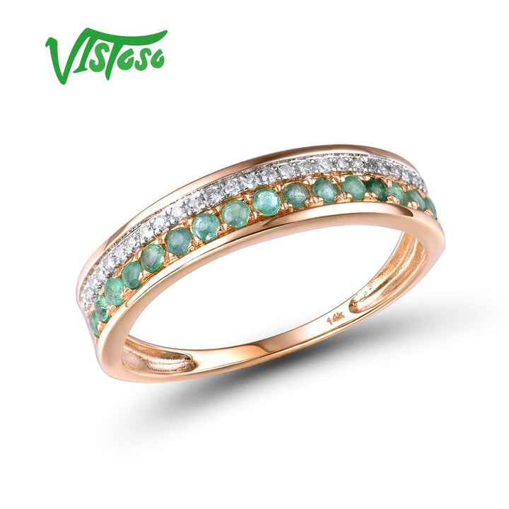 VISTOSO 14K Rose Gold Rings For Lady Genuine Shiny Diamond Fancy Ruby Sapphire Emerald Engagement Anniversary Chic Fine Jewelry - bertofonsi