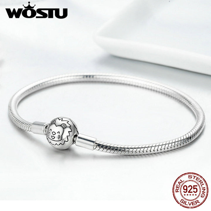 WOSTU Authentic 100% 925 Sterling Silver Cute Cat Glittering CZ Snake Strand Chain Bracelets Bangle for Women Silver Jewelry - bertofonsi