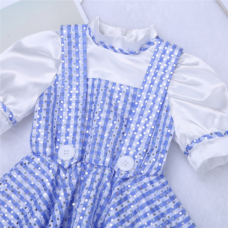 2017 Cute Blue Kids Girl Short Sleeves Polka Dots Plaid Newborn Baby Toddler Girls Halloween Costume Cosplay Party Dress 12 M-8Y - bertofonsi