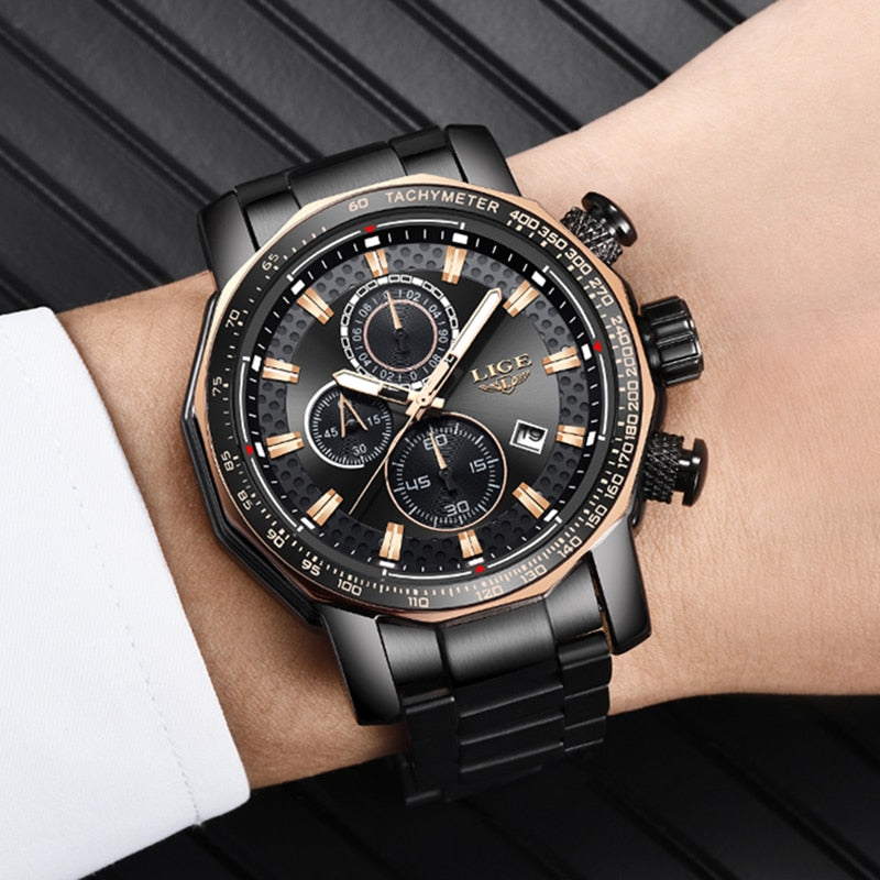 Fashion Mens Watches LIGE Luxury Stainless Steel Waterproof Quartz Watch Men Top Brand Business Chronograph Relogio Masculino - bertofonsi