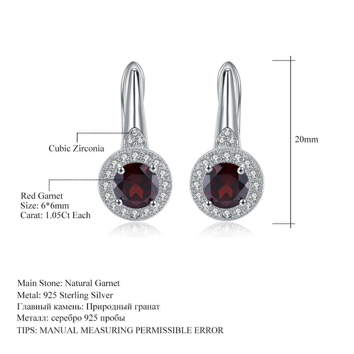 GEM'S BALLET 2.10Ct Round Natural Red Garnet Gemstone Earrings 925 Sterling Silver Stud Earrings for Women Wedding Fine Jewelry - bertofonsi