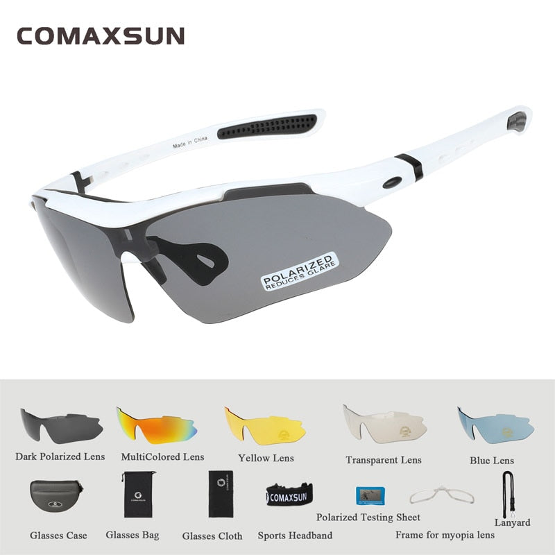 COMAXSUN Professional Polarized Cycling Glasses Bike Goggles Outdoor Sports Bicycle Sunglasses UV 400 With 5 Lens TR90 2 Style - bertofonsi