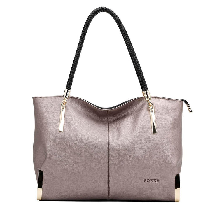 FOXER Brand Women Purse Split Leather Handbag Female Shoulder Bag Designer Luxury Lady Tote Large Capacity Zipper Top Handle Bag - bertofonsi