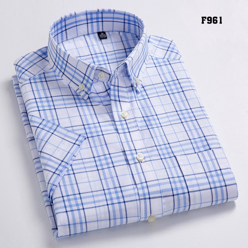 High Quality Men&#39;s Oxford Casual Shirts Leisure Design Plaid Men&#39;s Social Shirts 100% Cotton Short Sleeve Men&#39;s Dress Shirts - bertofonsi