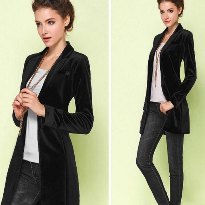 New Female High Quality Chic Tops Europe women&#39;s velvet blazer Slim Fit Long OL jacket Ladies Blouses Suit Coat Free Shipping - bertofonsi