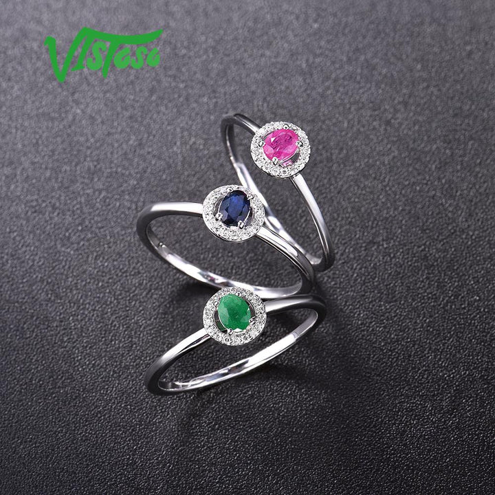 VISTOSO 14K White Gold Rings For Lady Genuine Shiny Diamond Fancy Sapphire Ruby Emerald Engagement Anniversary Chic Fine Jewelry - bertofonsi