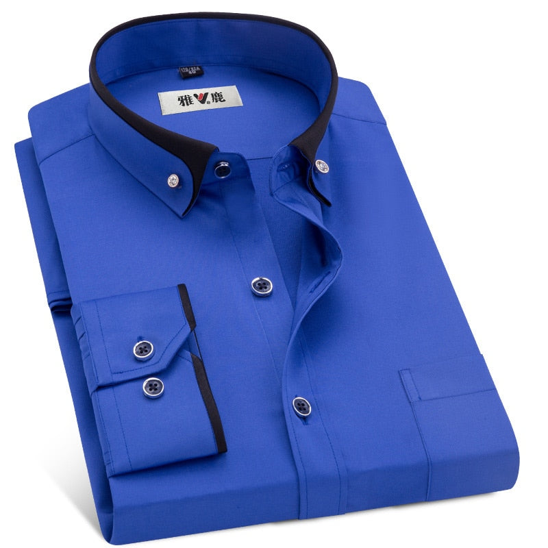 MACROSEA Men's Business Dress Shirts Male Formal Button-Down Collar Shirt Fashion Style Spring&Autumn Men's Casual Shirt - bertofonsi