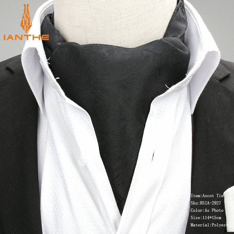 2018 Brand New Jacquard Men's Vintage Jacquard Mens Long Paisley Navy Cravats Novelty Wedding Slim Ascot Tie For Men Neckties - bertofonsi