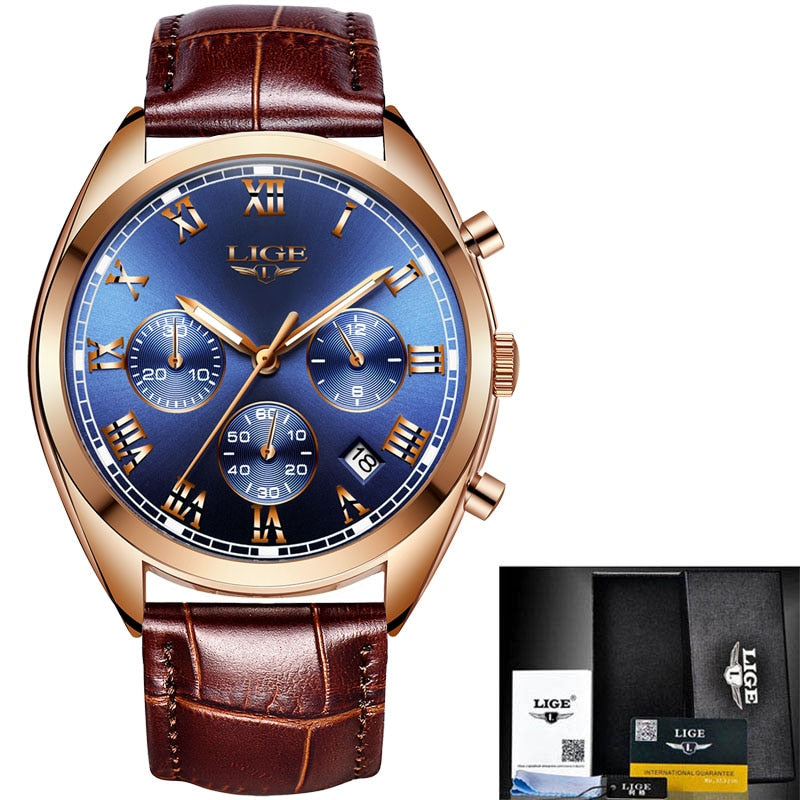 Mens Watches LIGE Top Brand Luxury Men&#39;s Fashion Business Waterproof Quartz Watch For Men Casual Leather Watch Relogio Masculino - bertofonsi