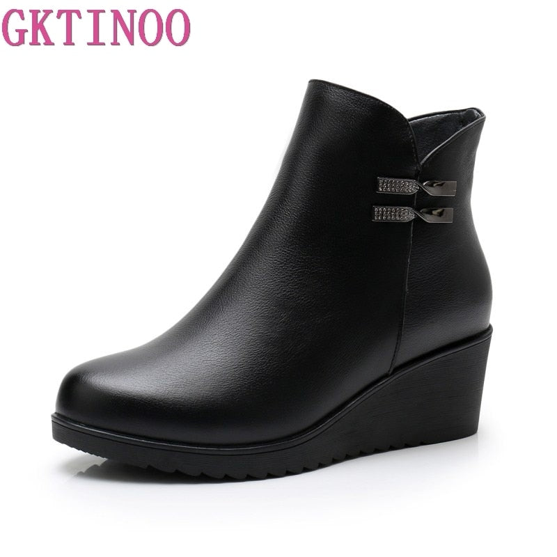 GKTINOO 2023 Genuine Leather Warm Winter Boots Shoes Women Ankle Boots Female Wedges Boots Women Boot Platform Shoes - bertofonsi