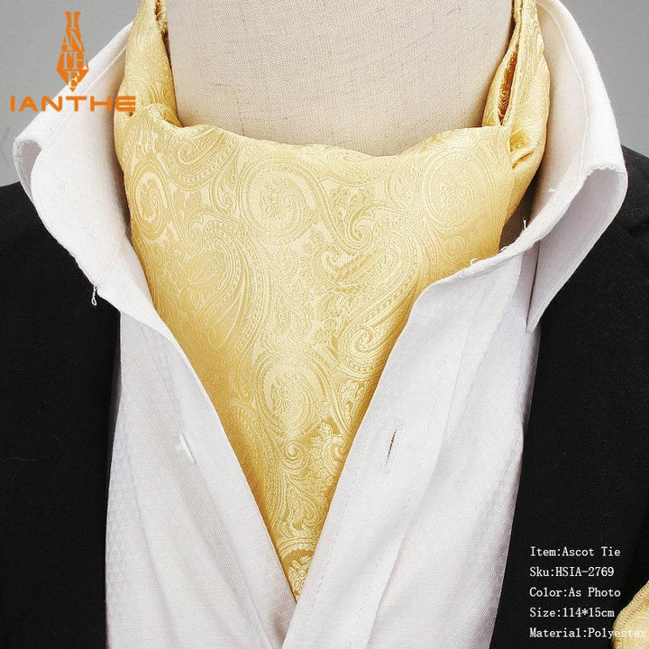 High Quality Men Ascot Neck tie Vintage Paisley Jacquard Woven Necktie Cravat Tie Scrunch Self British style Gentleman Neckwear - bertofonsi
