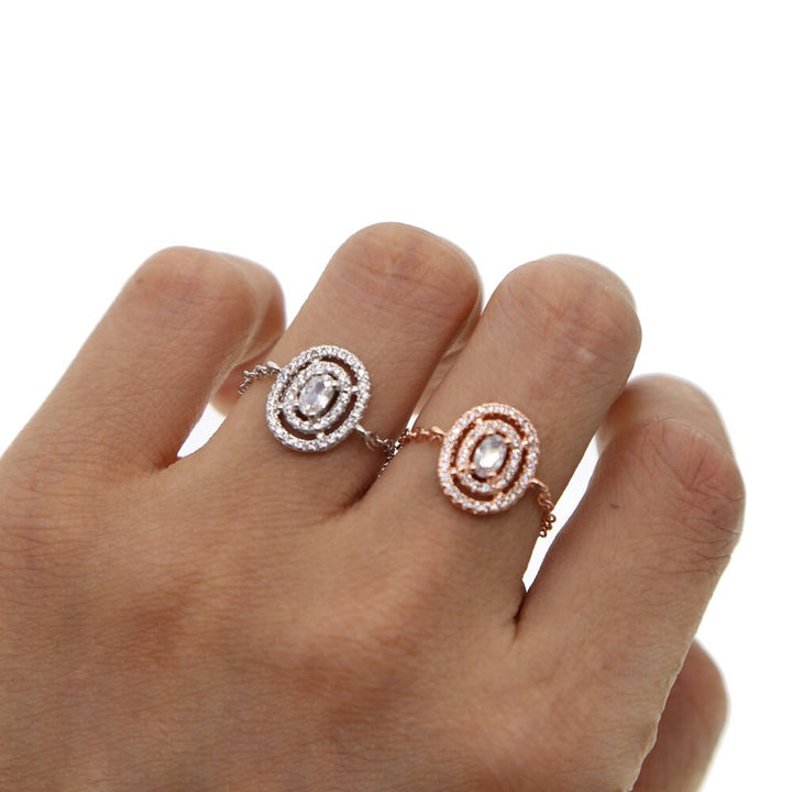 Luxurious 2 ct CZ Rings Female Ring Bijoux latest New round Adjustable chain 4 Prong Zirconia Wedding Engagement Rings For Women - bertofonsi