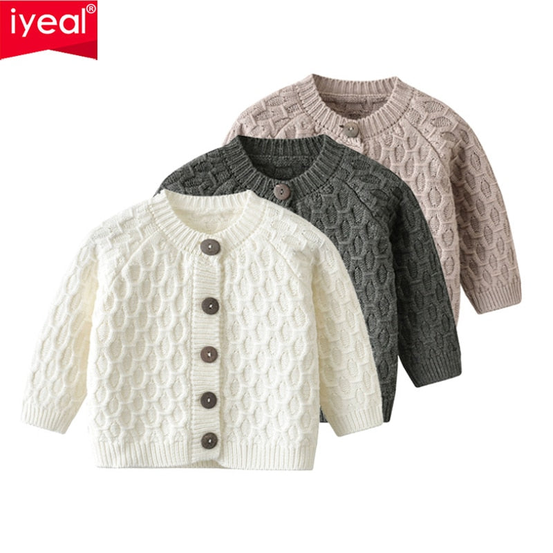 IYEAL Newest Baby Sweater Knitted Boys Girls Toddler Solid Sweater Handmade Infant Single Breasted Cardigan Kids Newborn Clothes - bertofonsi
